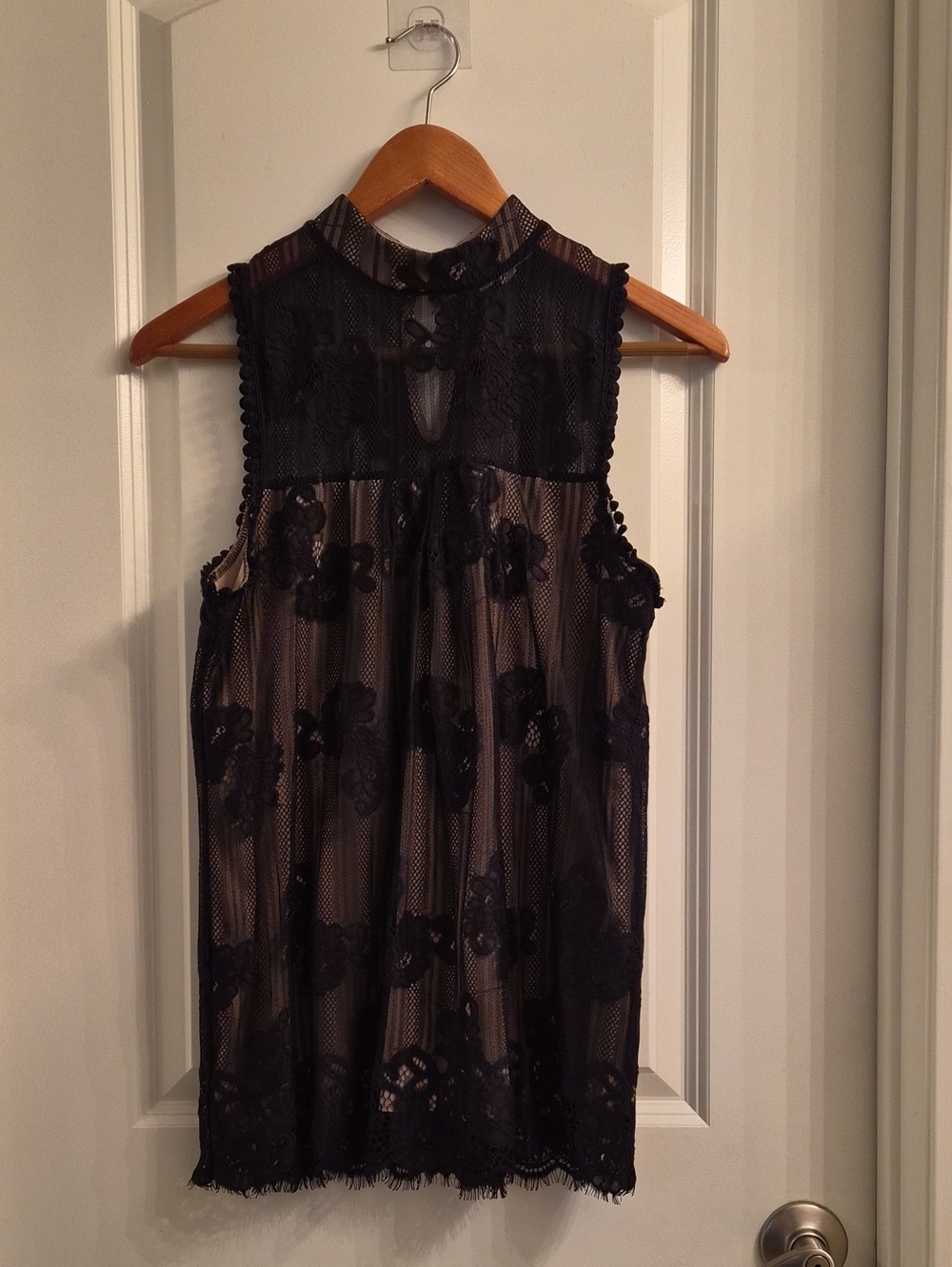 Sleeveless Black Lace Camisole with Cream Lining.Size S